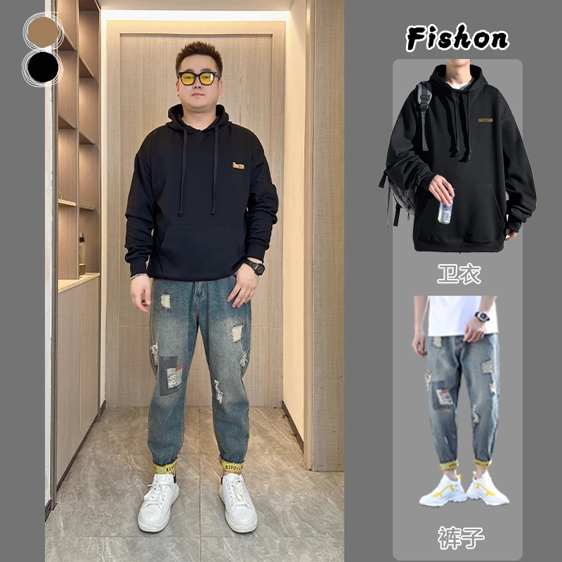 秋季男士卫衣韩版宽松连帽ins外套春秋加肥加大码显瘦胖人上衣