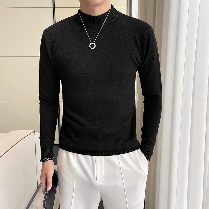 秋冬季男士半高领毛衣韩版修身打底衫大码内搭衣服显瘦胖人潮