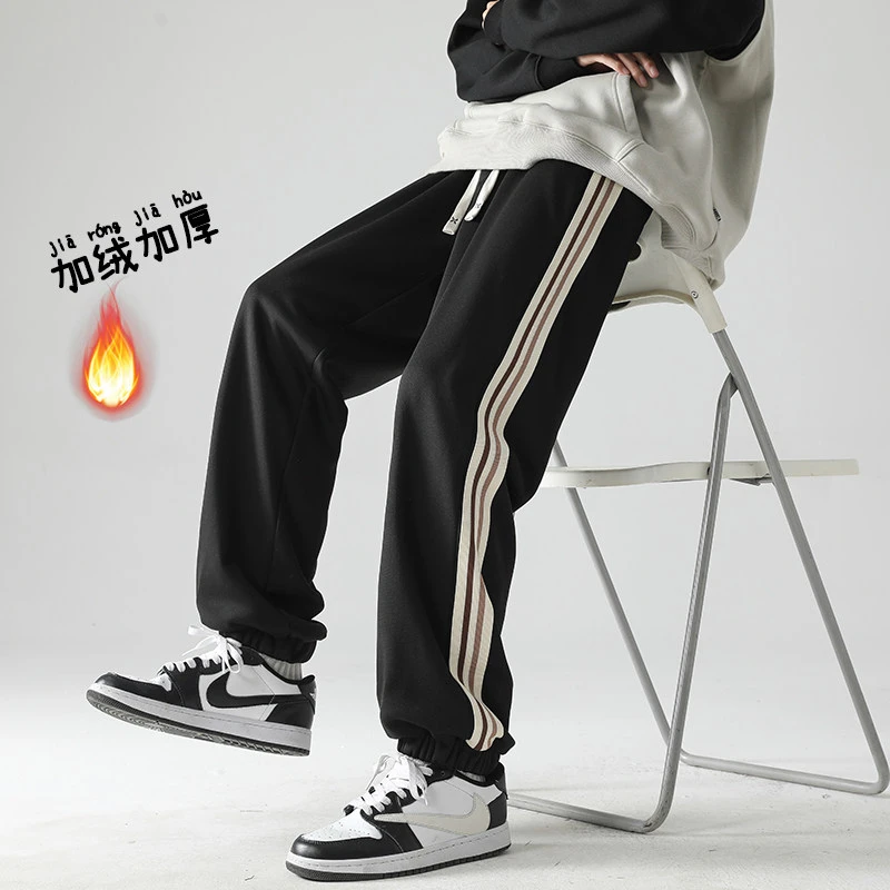 2023新款休闲裤男生条纹休潮流百搭加绒春秋高街ins秋冬宽松