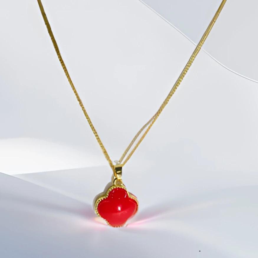 钛钢吊坠 中国红冰红四叶草幸运草时尚百搭吊坠