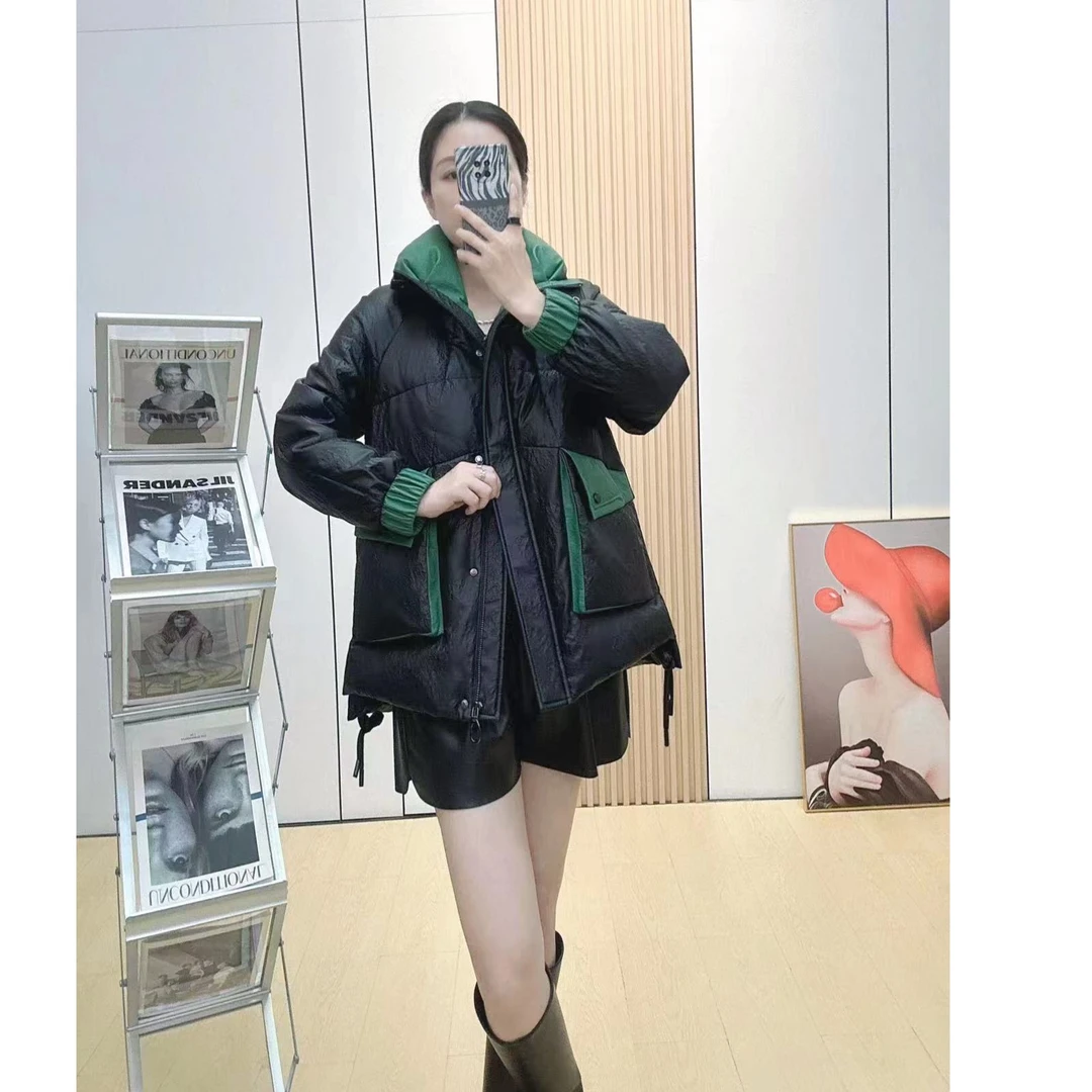 海宁撞色高端大气皮鹅绒服中长款休闲时尚百搭网红女装（33）