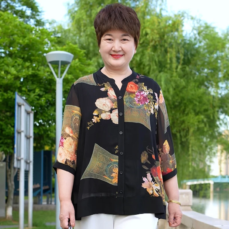 英姐大码妈妈装衬衫中老年胖妈妈加肥加大码大码妈妈装加肥加大