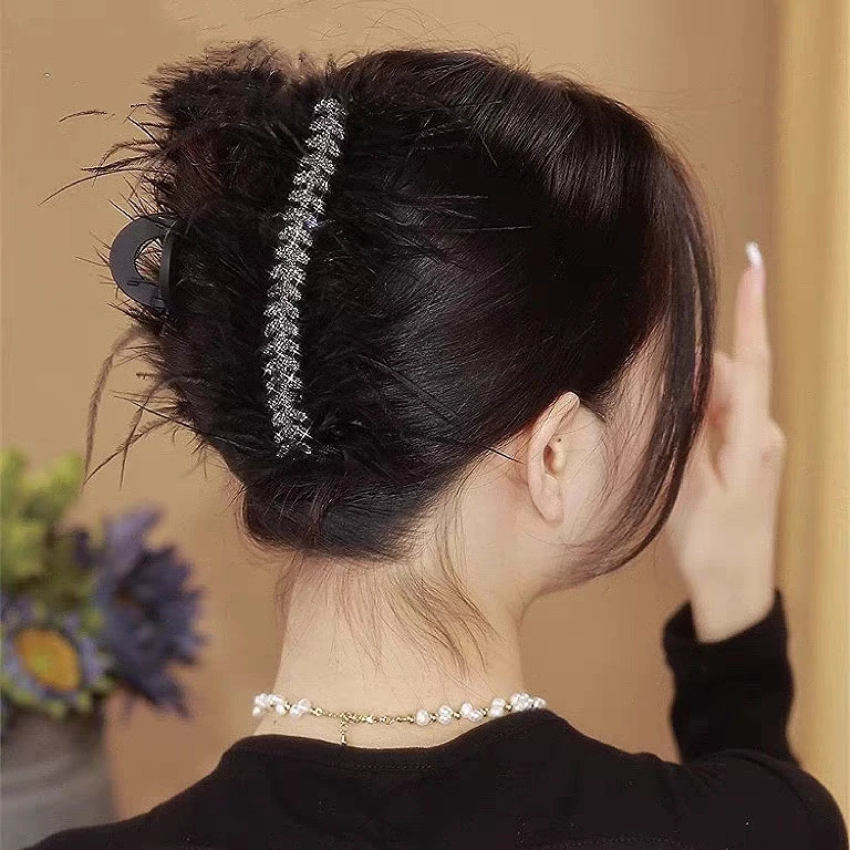 复古麦穗羽毛抓夹气质超仙后脑勺盘发夹发饰头饰