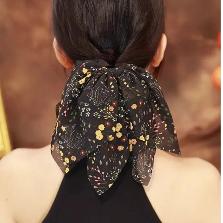 韩版气质甜美碎花飘带发圈头花蝴蝶结发饰大肠圈