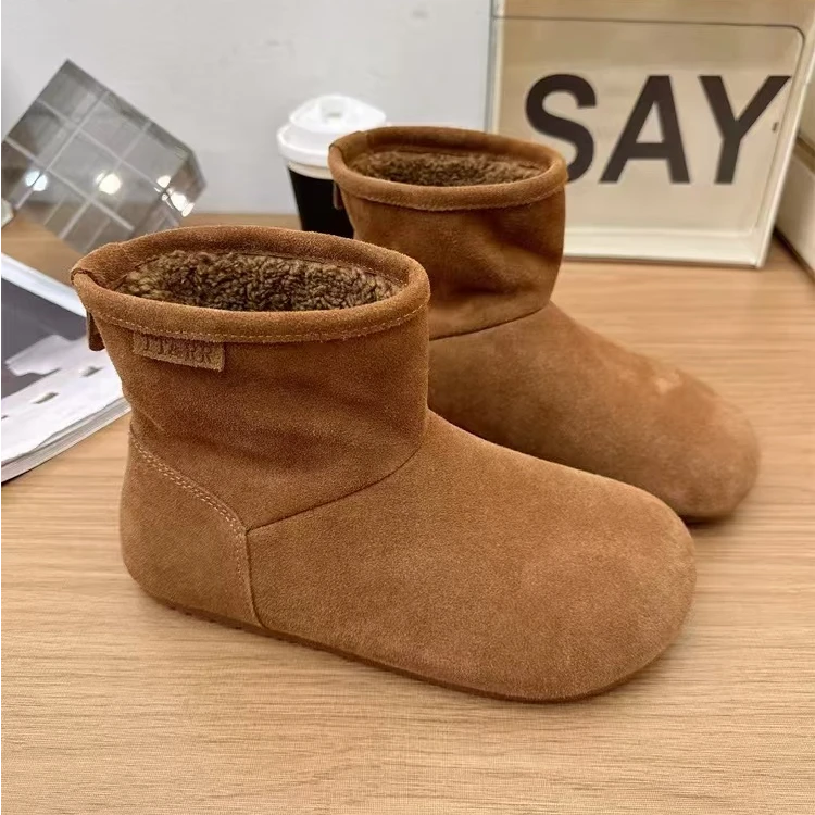 【五五定制】2024新款—秋冬时尚舒适加绒保暖复古磨砂皮大头雪地靴