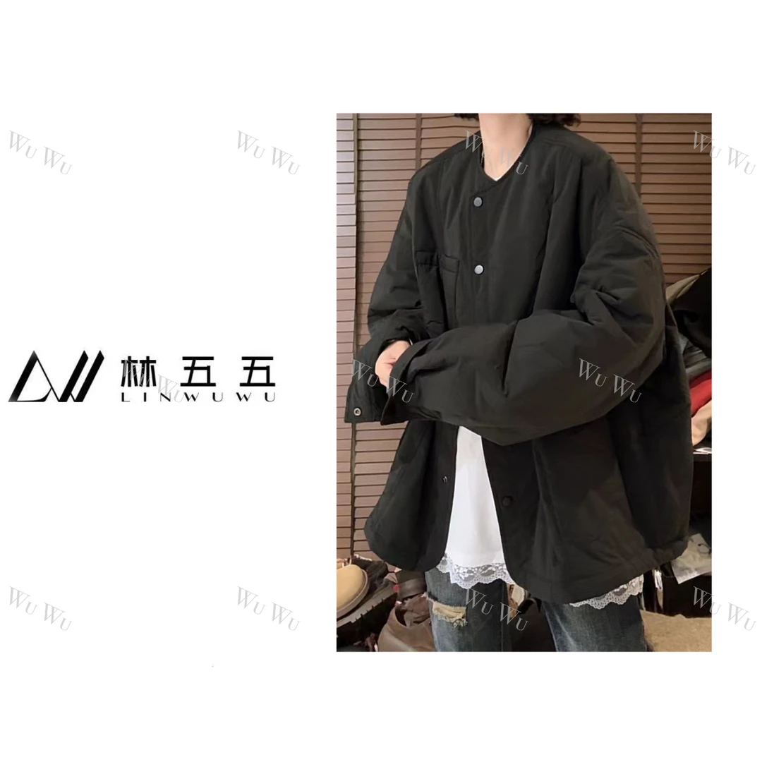 【五五定制】2024新款—秋冬韩版圆领纯色单排扣口袋休闲棉服90002