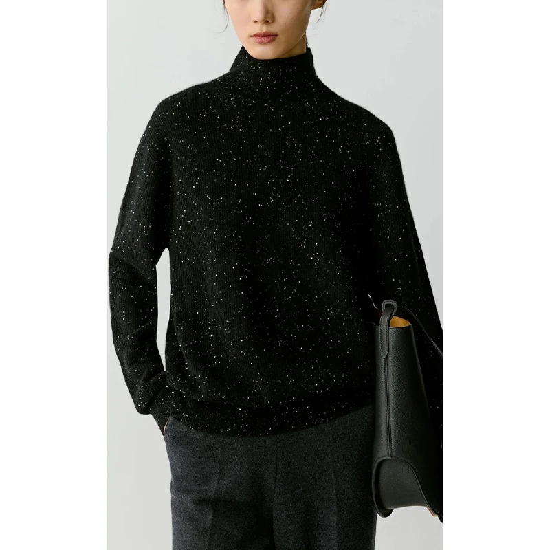 原单非市面货！小禾 重磅康赛妮点子纱100山羊绒高领针织套衫15395