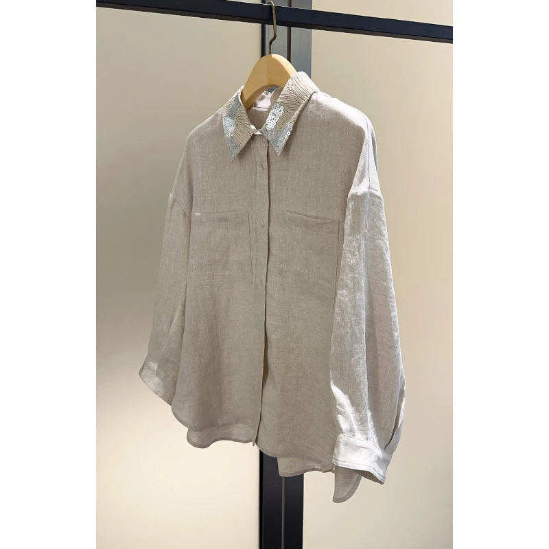 原厂孤品特价清！拍完则无！”法国雨露麻“BC手工珠片衬衫C378