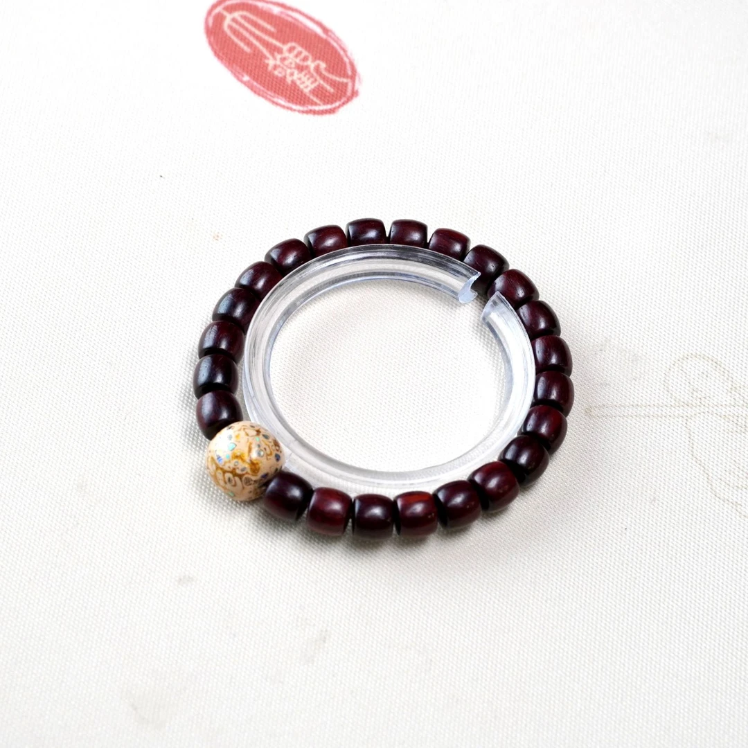 小叶紫檀 定制贝壳大漆珠手串 8mm