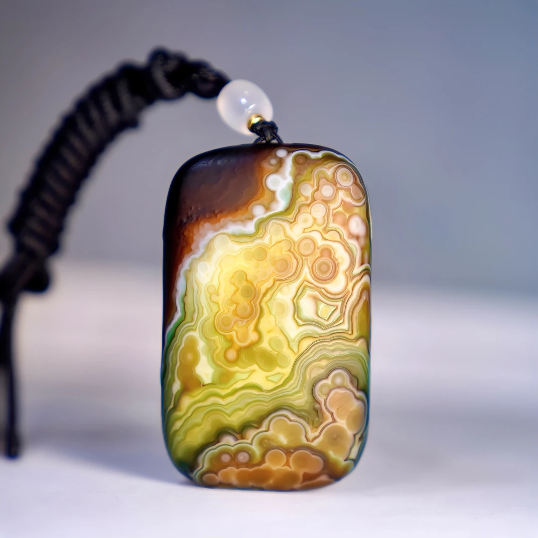 多眼玛瑙 油画面深色款月亮 梵高向日葵吊坠项链