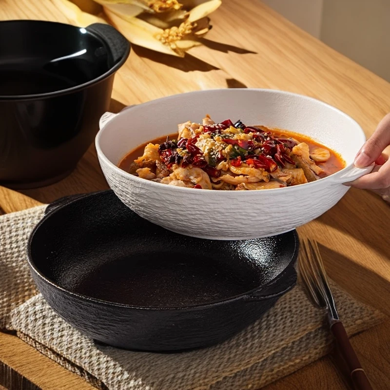 中式大尺寸双耳汤碗大号酸菜鱼盆碗家用水煮肉片毛血旺专用陶瓷盆