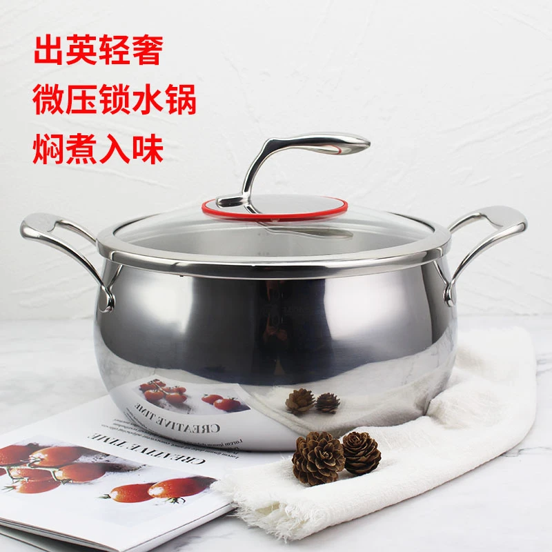 出英轻奢汤锅煮炖锅火锅 加厚18/10不锈钢无涂层微压家用双耳新款