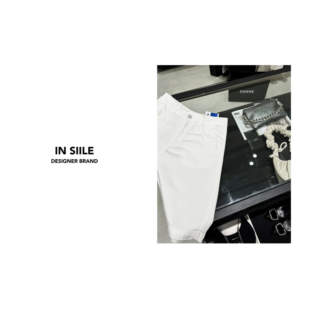SIILE 时尚简约女士显瘦短白牛夏季薄款裤子