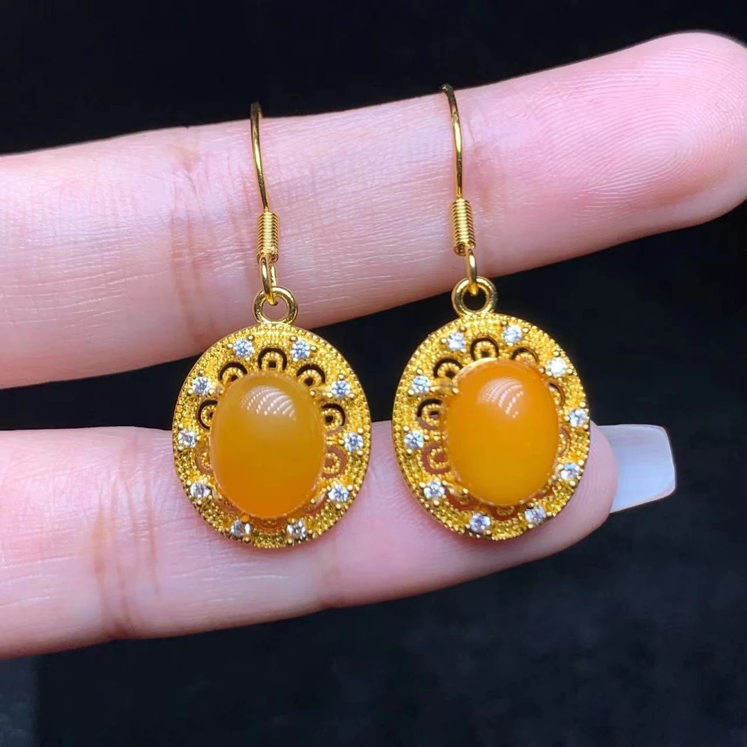 29  JYX172 蜜蜡蛋面耳钩【尺寸10*8*4mm】