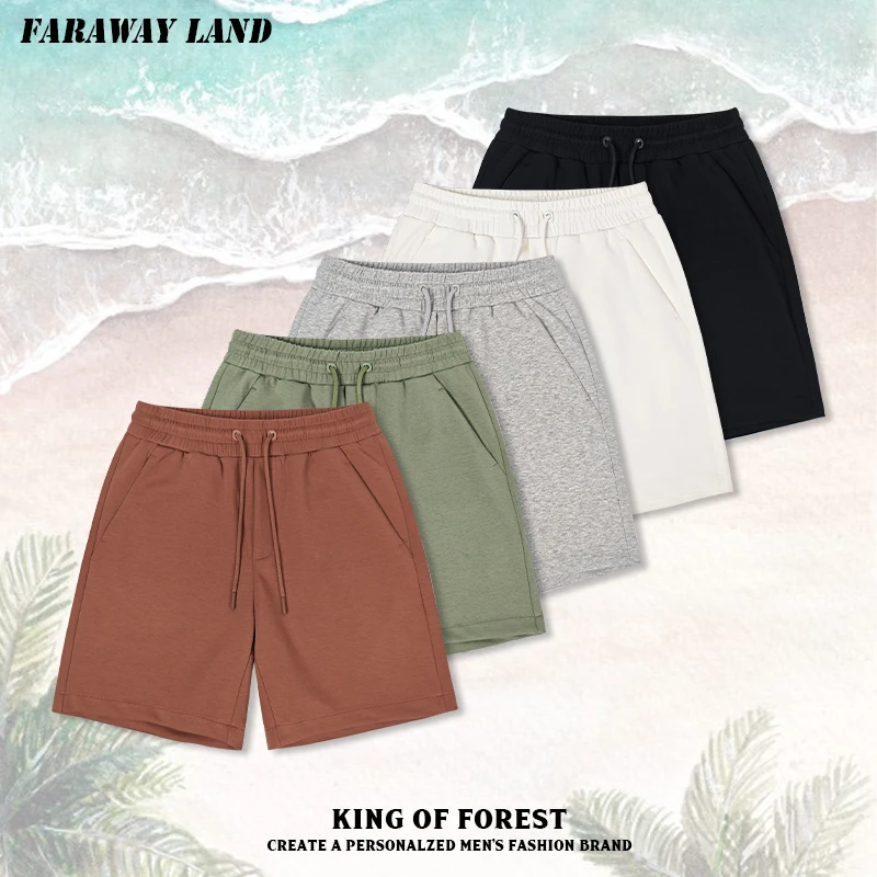 夏季直筒宽松简约五分短裤男士运动纯色外穿百搭潮流休闲男短裤