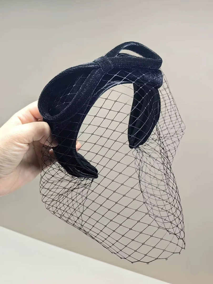 黑色网纱头箍复古赫本风面纱发箍法式名媛轻奢发夹高颅顶造型发饰