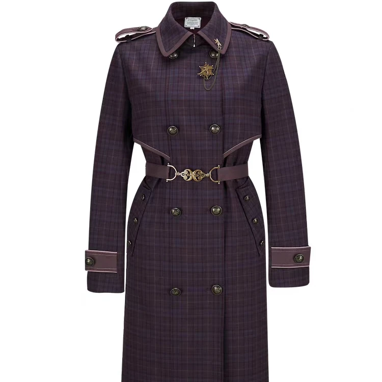 D-HARRY/迪哈利2022春款返季深紫色格子风衣外套女DH221K93751D