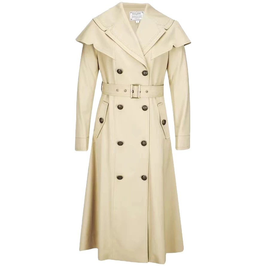 D-HARRY/迪哈利春季反季卡其色风衣宽大荷叶边外套DH221K93797D