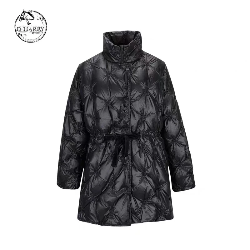 【买三免一】D-HARRY/迪哈利黑色提花羽绒服收腰立领DH214G93583D