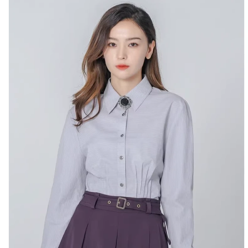 D-HARRY/迪哈利2022秋新款收腰衬衫女长袖百搭小衫DH223D95330D