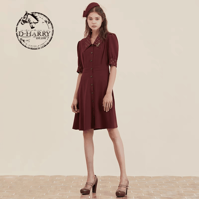 D-HARRY/迪哈利2021秋女复古A字高腰显高显瘦连衣裙DH213J92917D