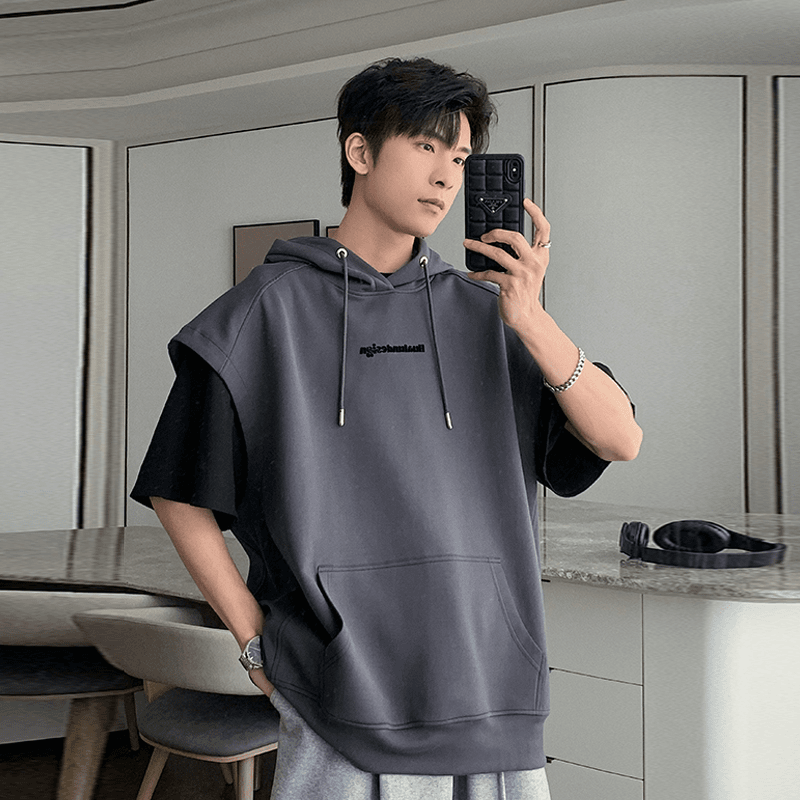 hualun design HUALUNDesign【在仓现现】夏季宽松运动休闲连帽短袖T卫衣HL23611