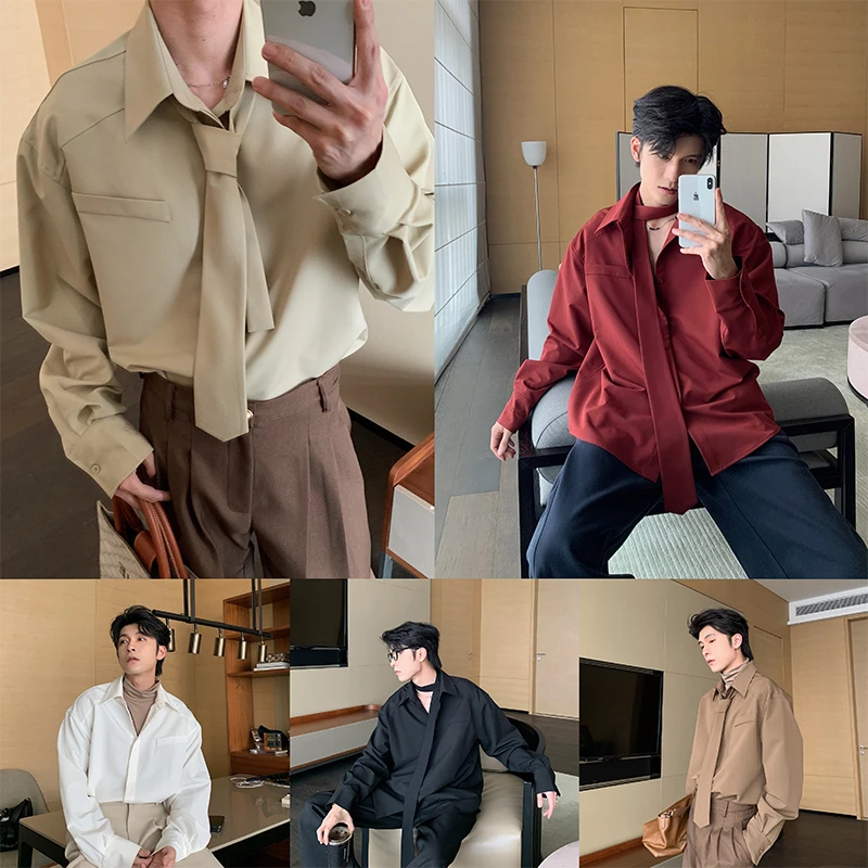 一轩轩轩【卢浮宫入秋】春秋新款时尚百搭长袖痞帅潮流衬衫男24866