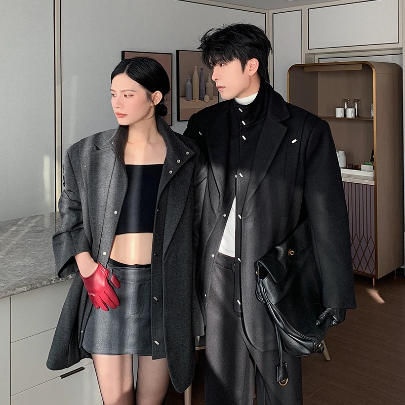 一轩轩轩【在仓现现】秋冬高级感男假两件毛呢西服西装外套24898