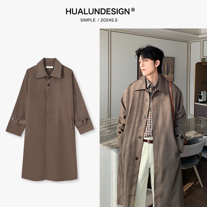 一轩轩轩【秋日氛围感】春秋季高级感休闲翻领中长款风衣男外套b119