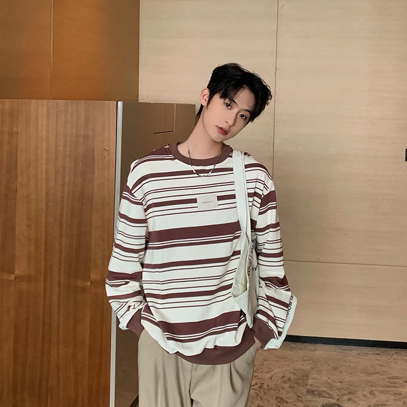 一轩轩轩【富士山下】春秋季休闲男宽松条纹时尚圆领情侣卫衣OY2051