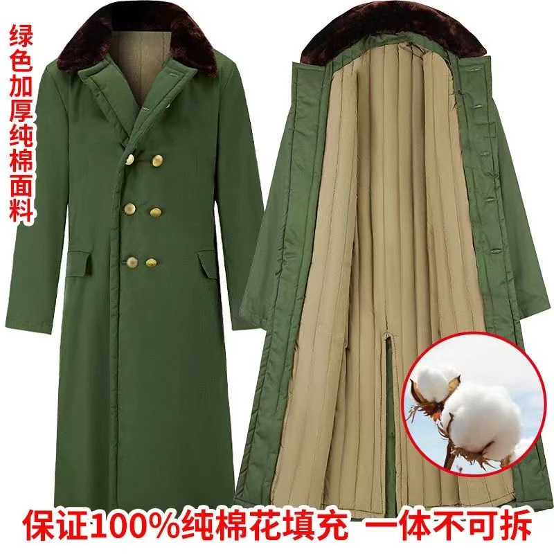 户外冬季军棉大衣绿色加厚军绿大衣保暖过膝防寒棉大衣新疆白棉花