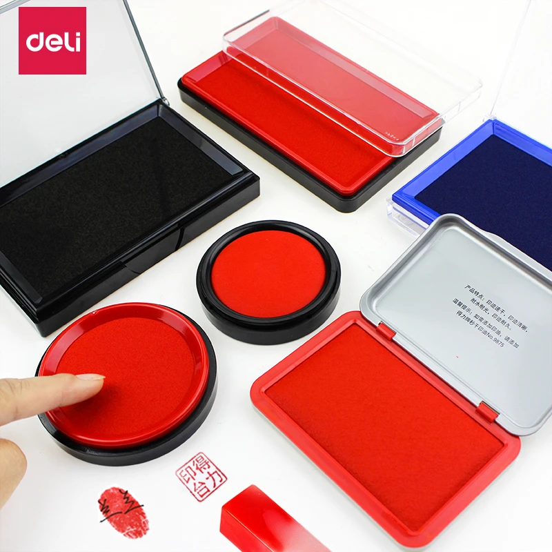 得力印台红色印泥快干水性印油印章速干财务会计办公用品盖章大号