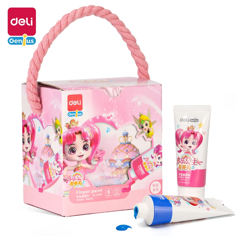 得力音乐公主爱美莉手指画颜料6色 73948