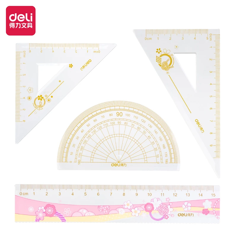 得力光樱下3樱花15cm 小学中学高中高颜值易拾取套尺 VC114