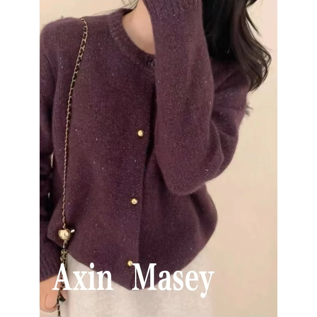 阿欣家~黑爱心金豆 小香风气质百搭针织开衫Z00901