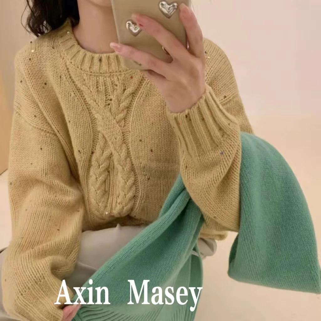 阿欣家~麻花亮片 小香风气质百搭针织衫上衣Z00881