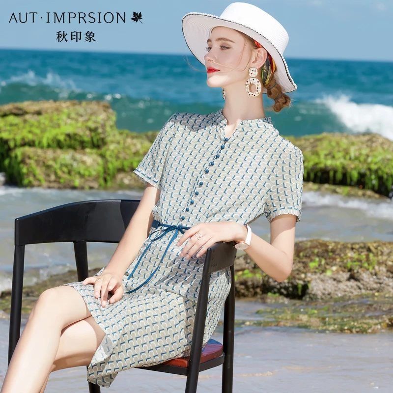 法式连衣裙女夏碎花2024新款时尚气质千鸟格子高端双绉女装连衣裙