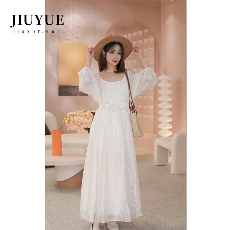 九月Oni【月光玫瑰】宽松连衣裙女白色绣花超显瘦法式C172A24