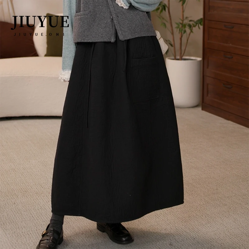 九月Oni【静谧】黑色半身裙遮肚子高腰显瘦长款裙子伞裙92545