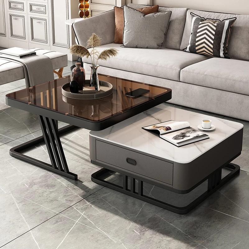 网红茶几现代简约轻奢岩板茶几小户型方形玻璃小茶几创意客厅家用