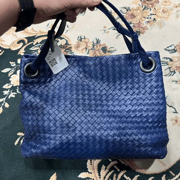 95新 BOTTEGA VENETA/葆蝶家 1456BV蓝色编织单肩包