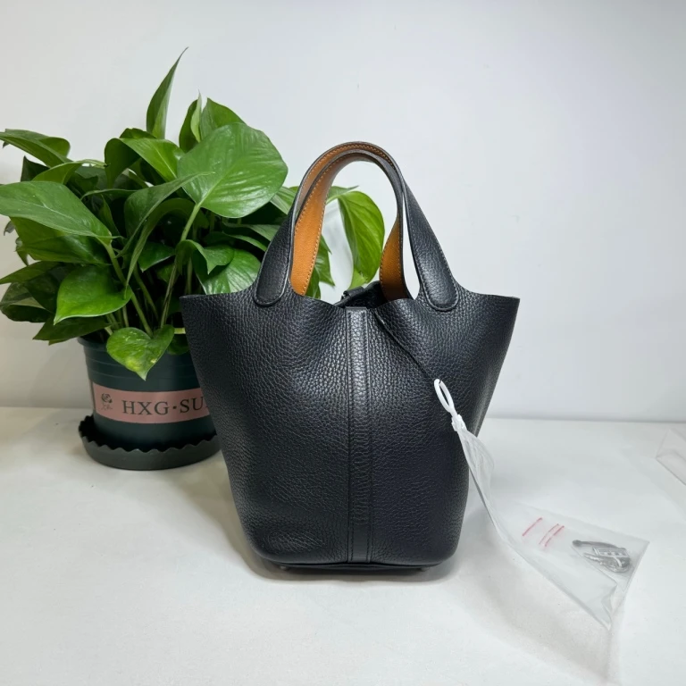95新 Hermes/爱马仕 菜篮子轻奢百搭18黑银手提包A刻 7789922