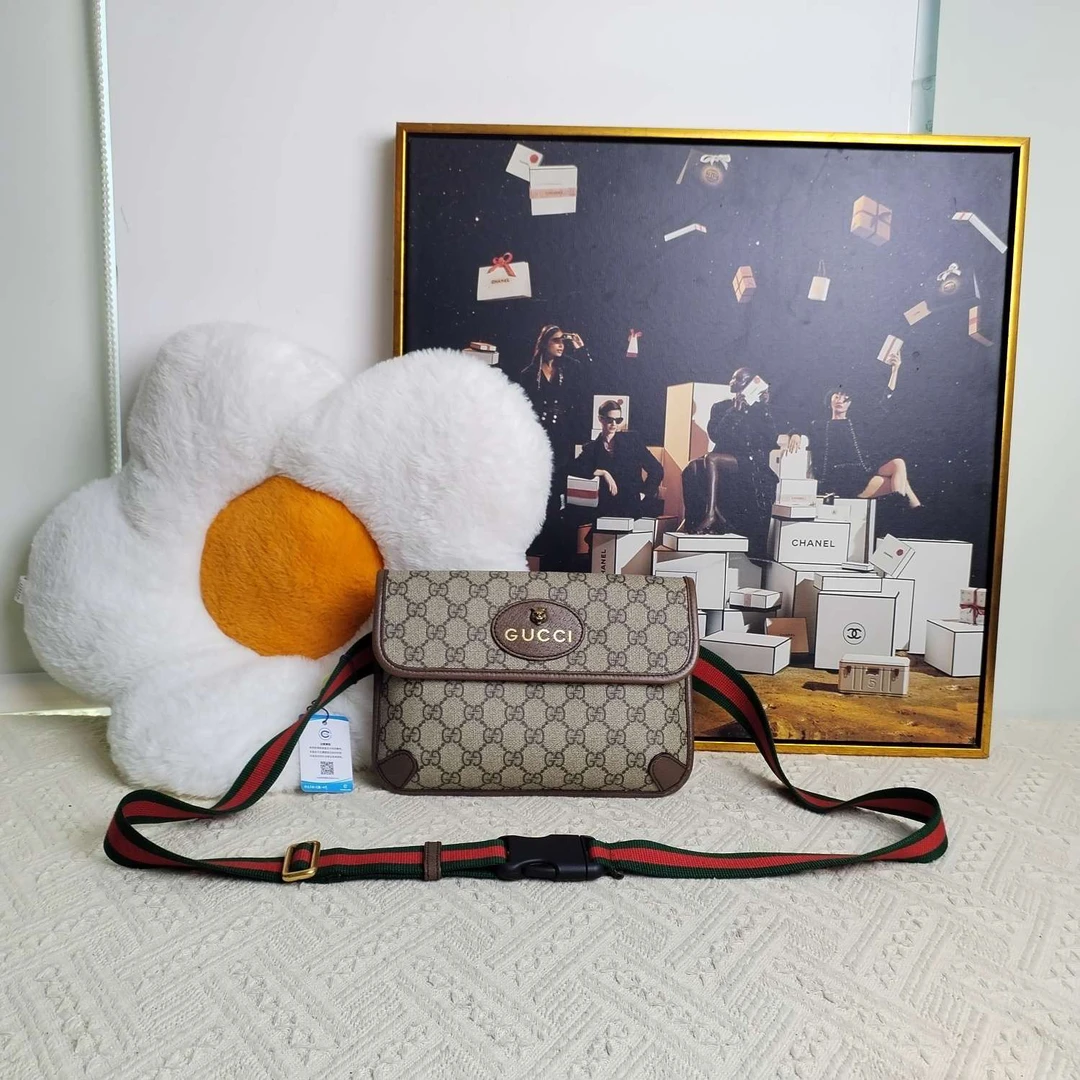 95新 GUCCI/古驰 虎头米色乌木色经典单肩包