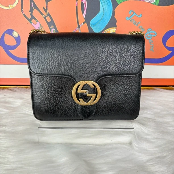 95新 GUCCI/古驰 黑色链条包20*15*3【中古精选】8084293