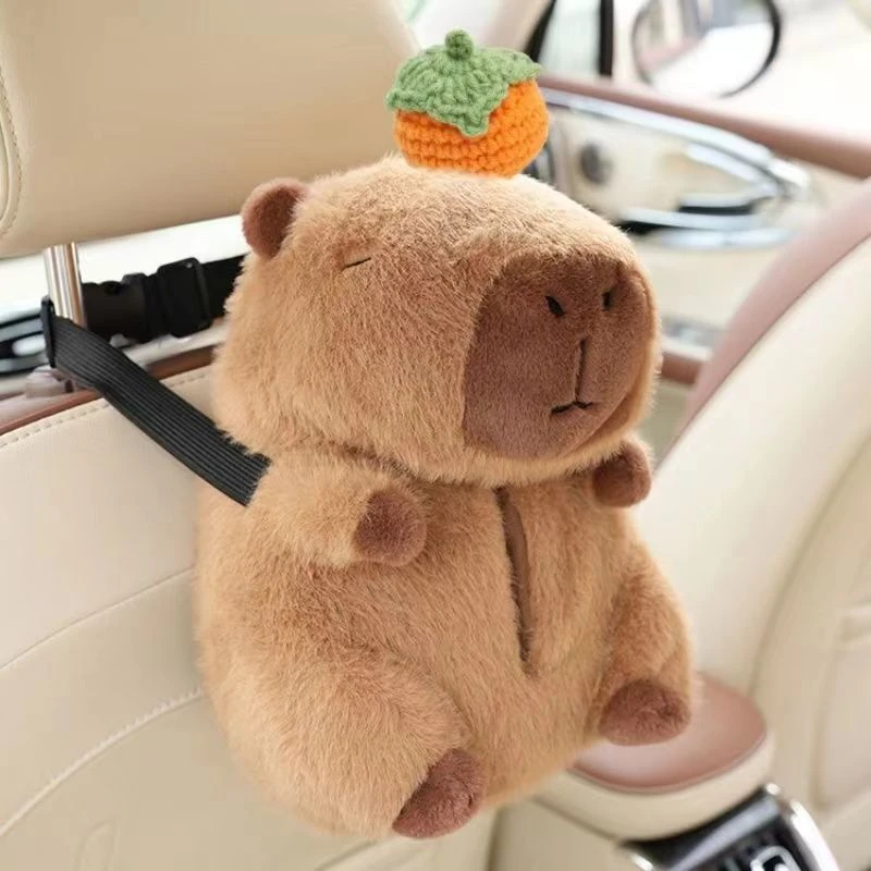 车载垃圾桶纸巾盒二合一卡皮巴拉汽车抽纸盒创意可爱扶手箱收纳盒