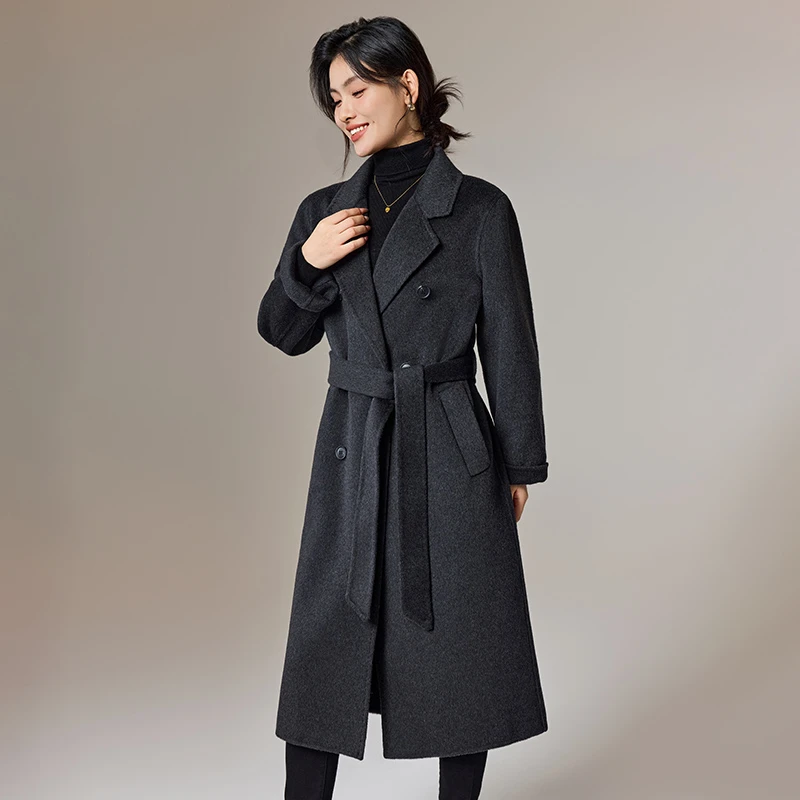 含羊绒加厚新款2024高端绵羊毛双面呢大衣