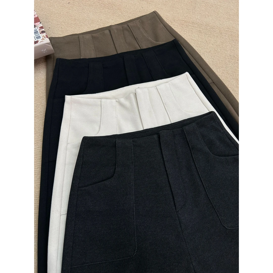 安可拉红毛呢西装阔腿裤女高级感秋冬新款显瘦垂感窄版高腰直筒裤