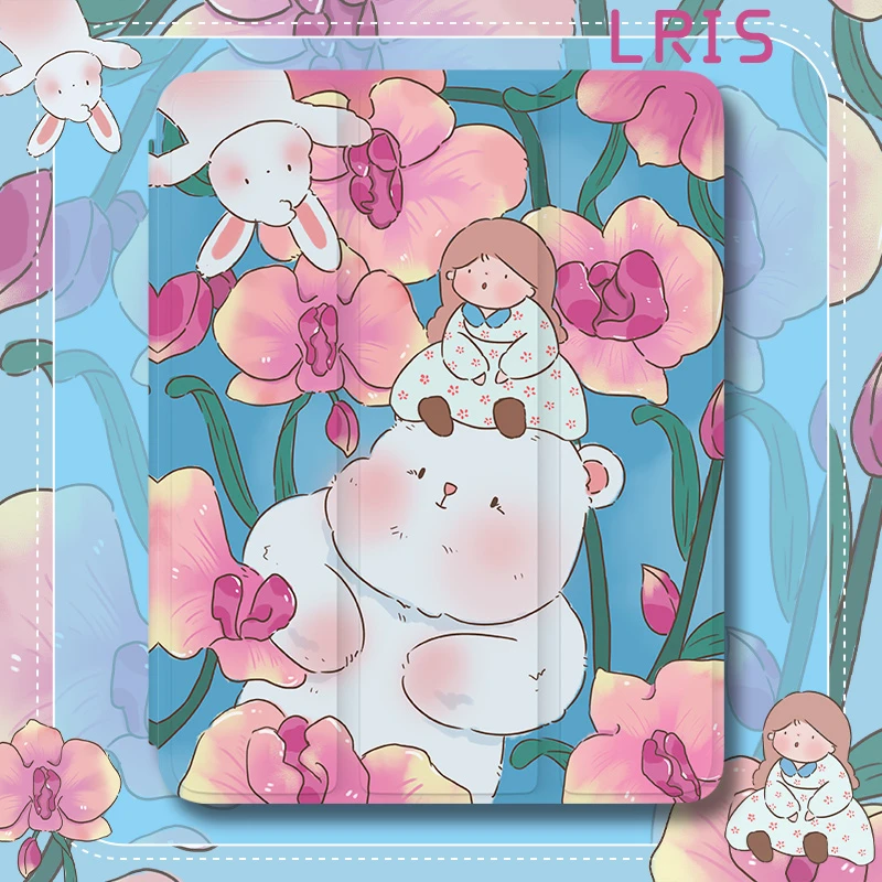 【三折式蝴蝶兰兔熊】保护壳新款平板套带笔槽ipad防摔可爱卡通