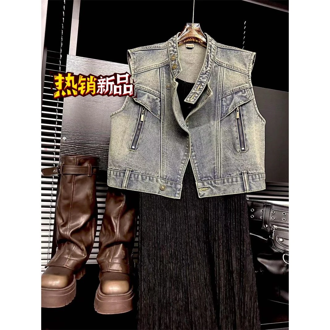 港风复古牛仔马甲短外套女2025新款夏季坎肩宽松复古显瘦无袖上衣