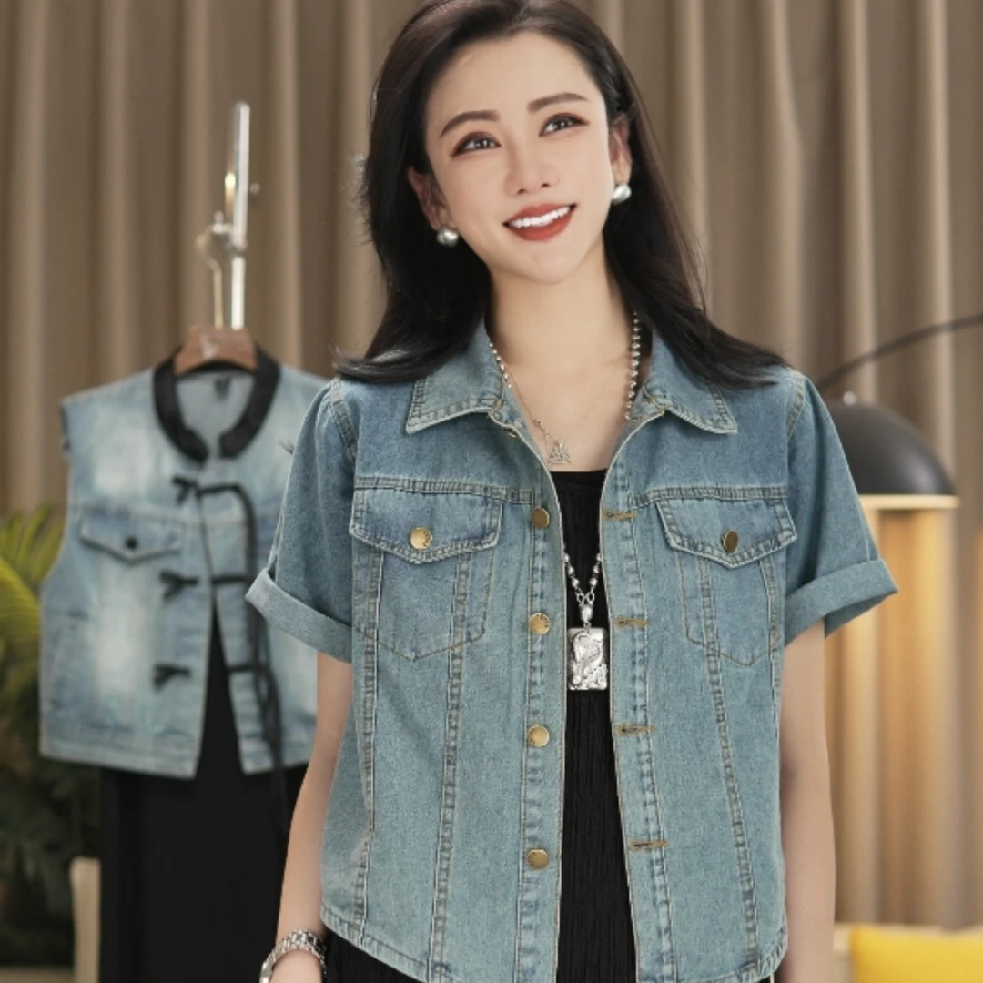 polo领设计感牛仔外套宽松百搭短袖小衫通勤减龄显瘦夏季上衣女装